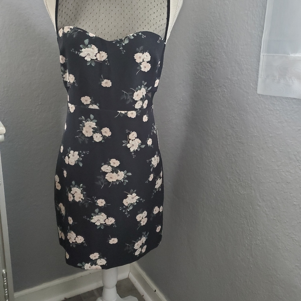 Express navy floral print cut out sides mini